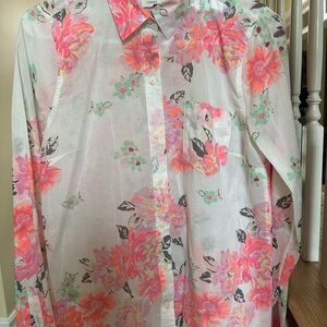 Old Navy Pink and Green Floral Blouse